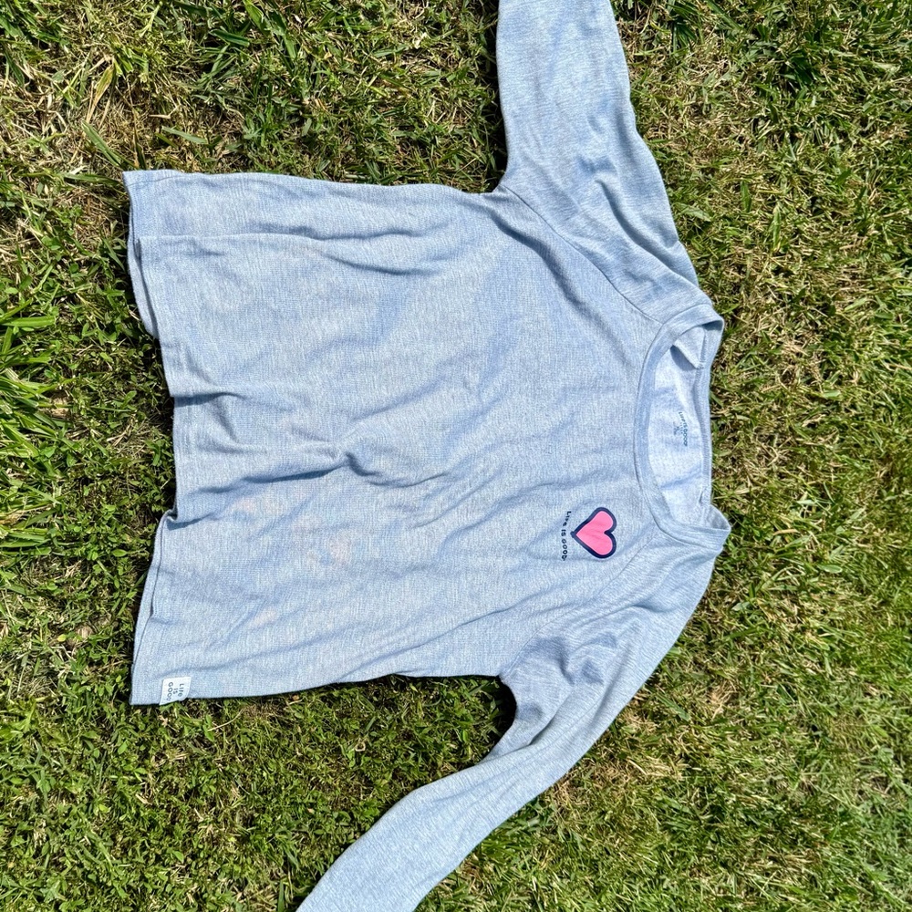 Life Is Good Gray and Pink Crew Neck Sweater